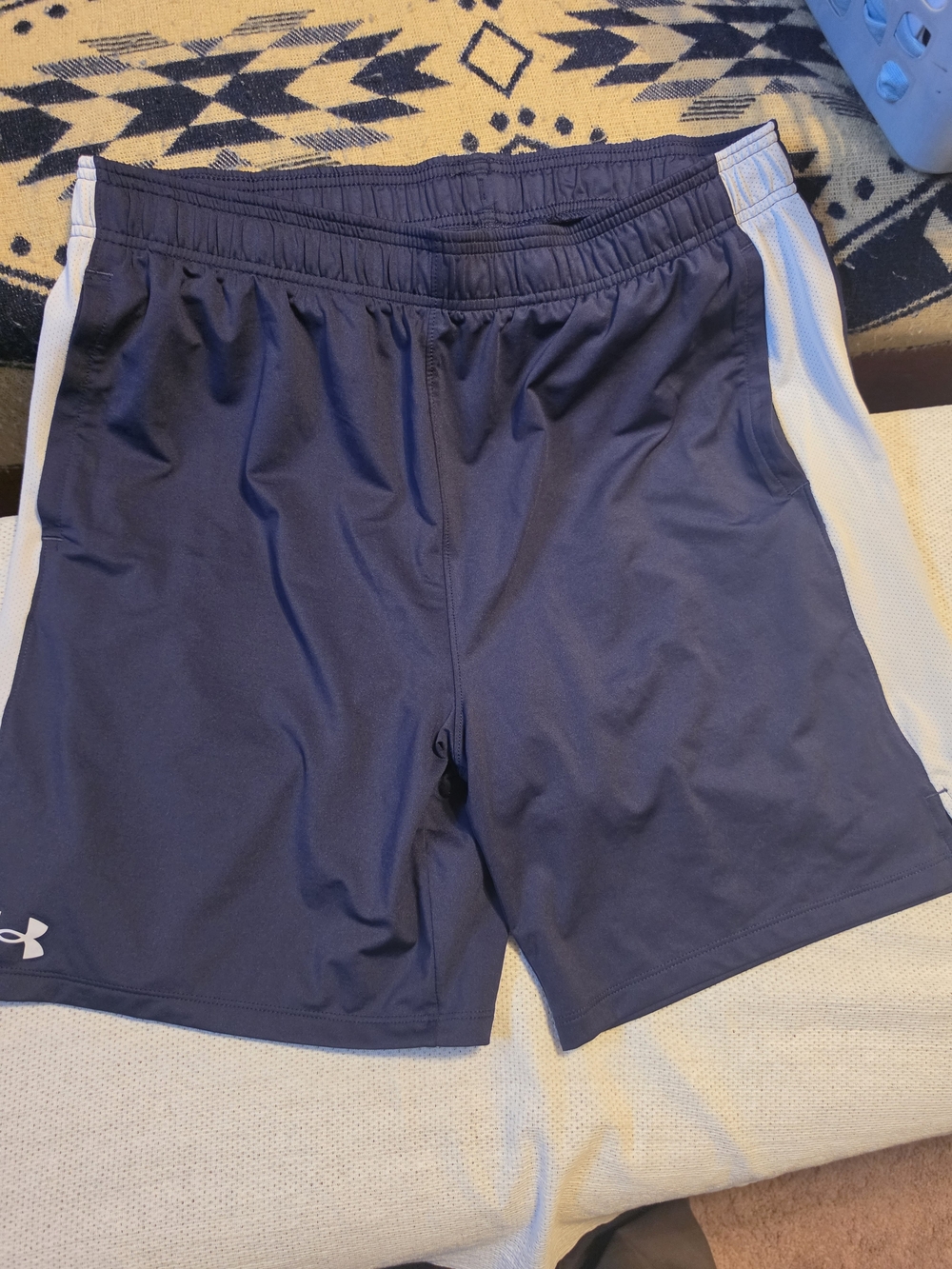 Under Armour Men’s Navy Blue Athletic Shorts with White Side Panels